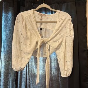 BCBG Chic White Eyelet Tie-Front Top